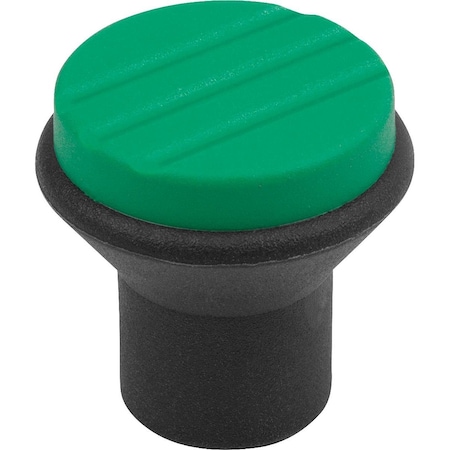 Mushroom Knob Size:2, D=M06, D1=25, Thermoplastic Black Ral7021, Comp:Steel, Cap:Green Ral6032